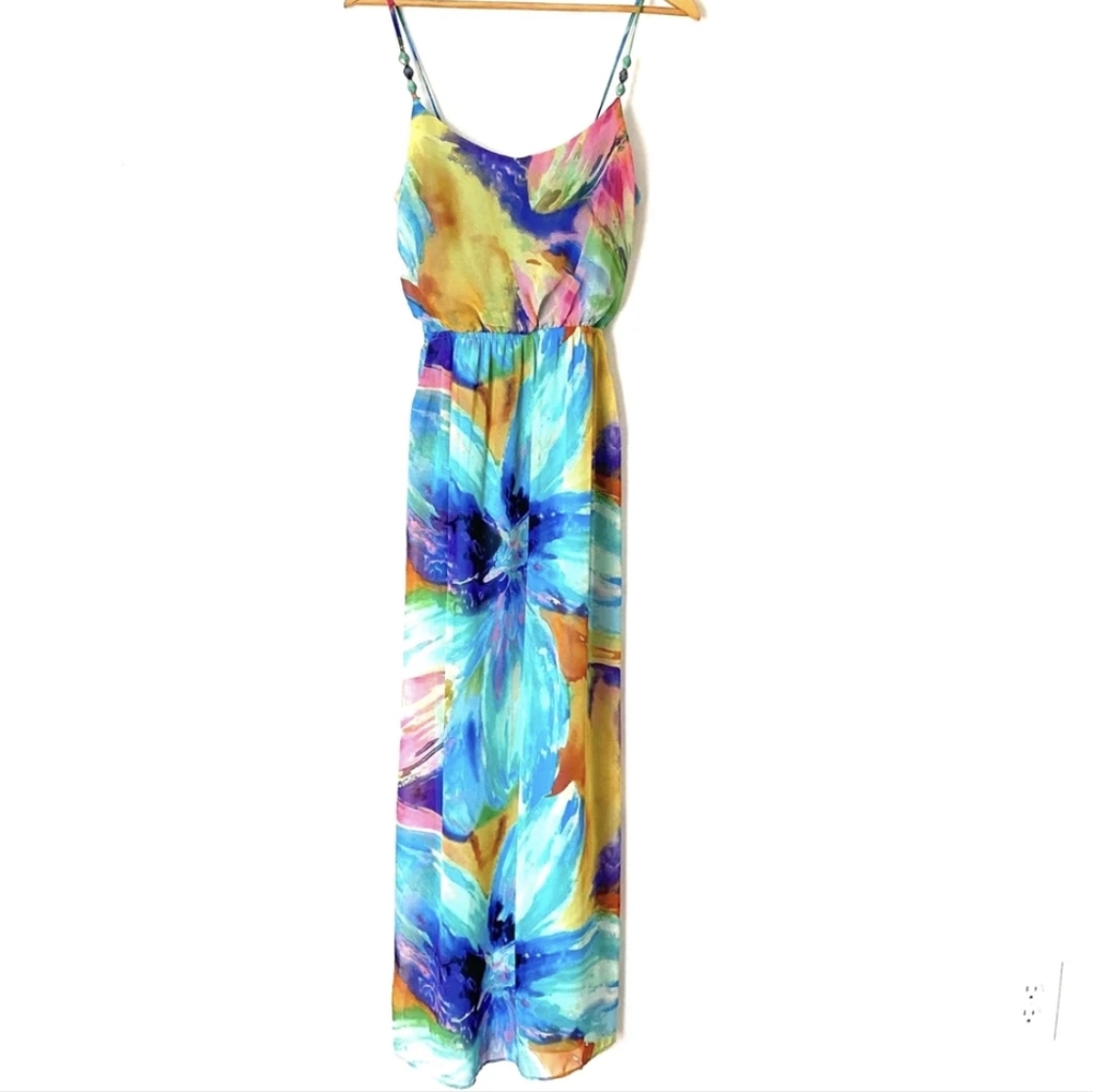 BISOU BISOU MICHELE BOHBOT  |Floral Watercolor Maxi Dress Women's Size 14 - Picture 2 of 9